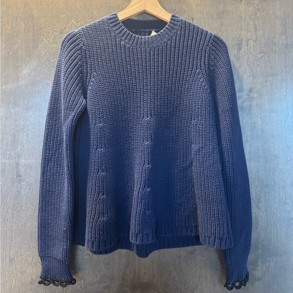 3.1 Phillip Lim Deep Blue Crew Neck Sweater With Cuff Detailing